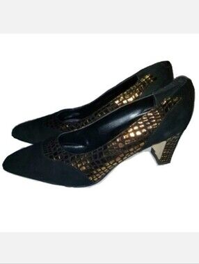 CostaBlanca Spain Black and Gold suede heels